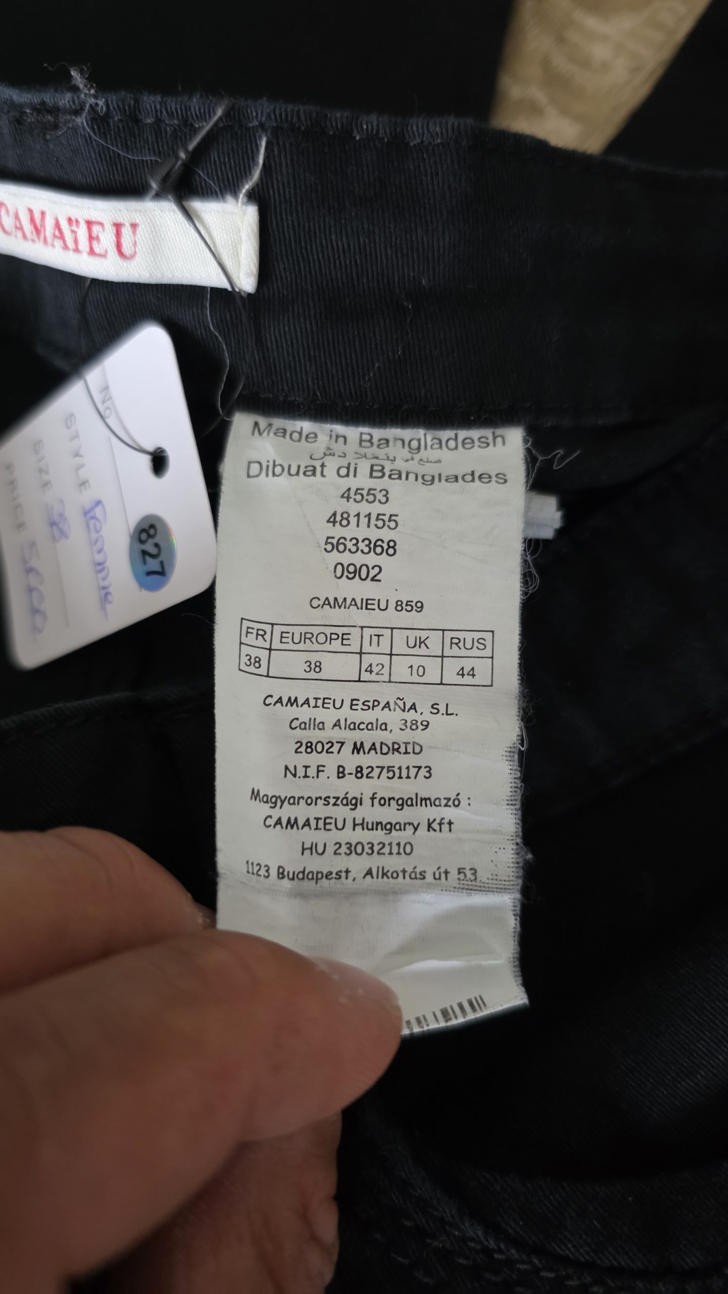 Pantalon Pantalon Noir Fille 38 Camaieu - Étiquette
