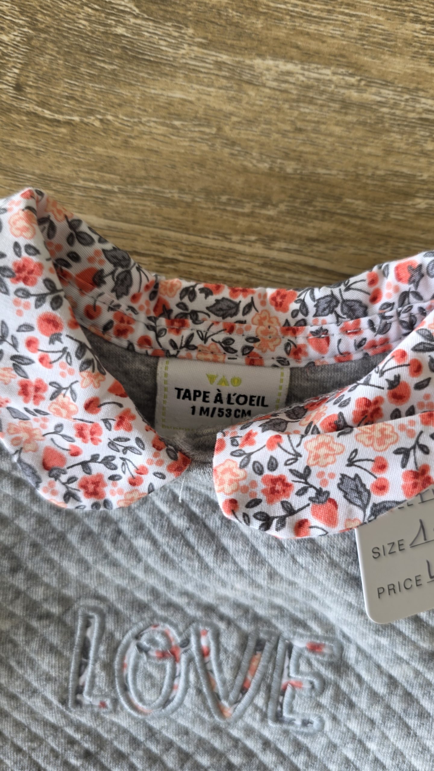 Pyjama Pyjama Gris Fille 1 Mois Tape à l'oeil - Étiquette