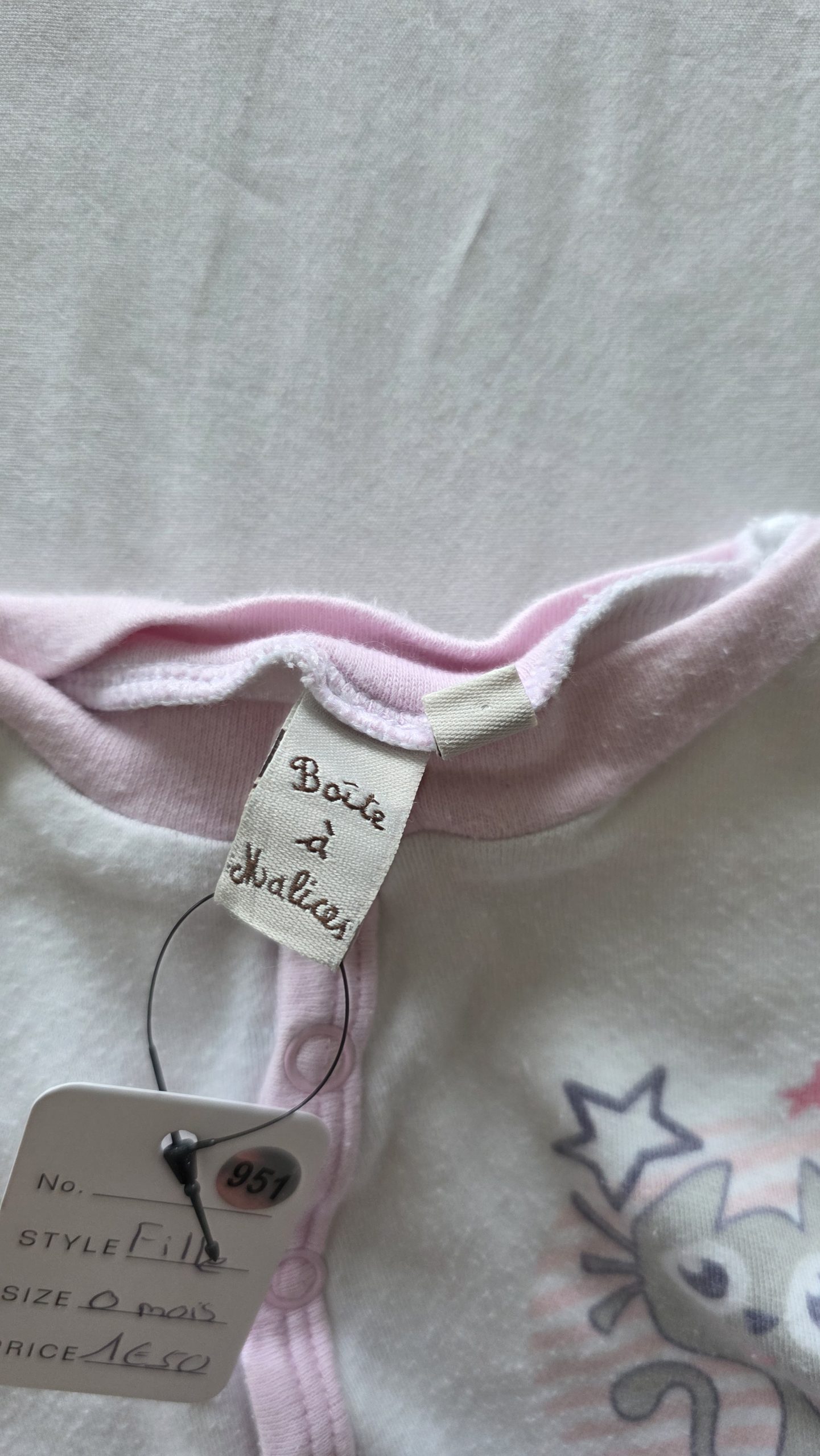 Pyjama Pyjama Blanc crème Fille 0 Mois - Étiquette