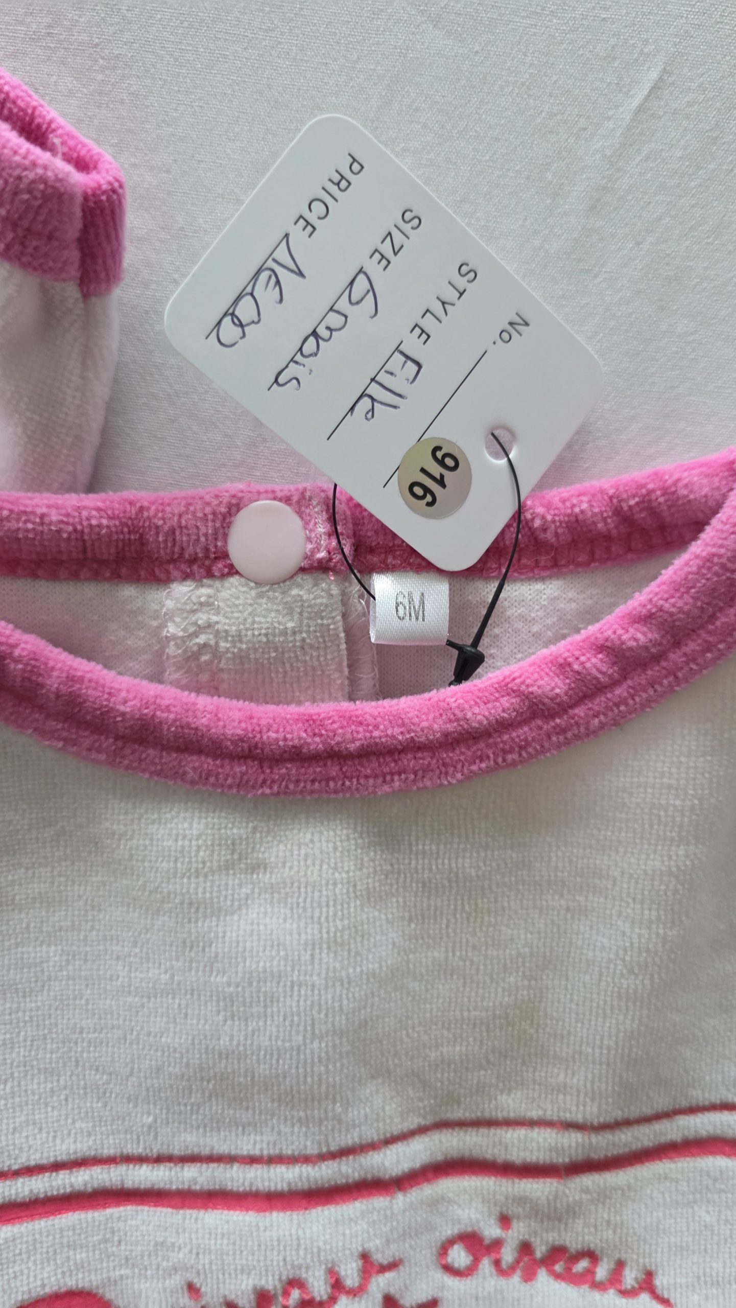 Pyjama Pyjama Rose Fille 6 Mois - Étiquette